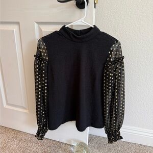 Anthropologie Black Long Sleeve Top w/ Gold Speckles on Sleeves - Size XS - NWT!